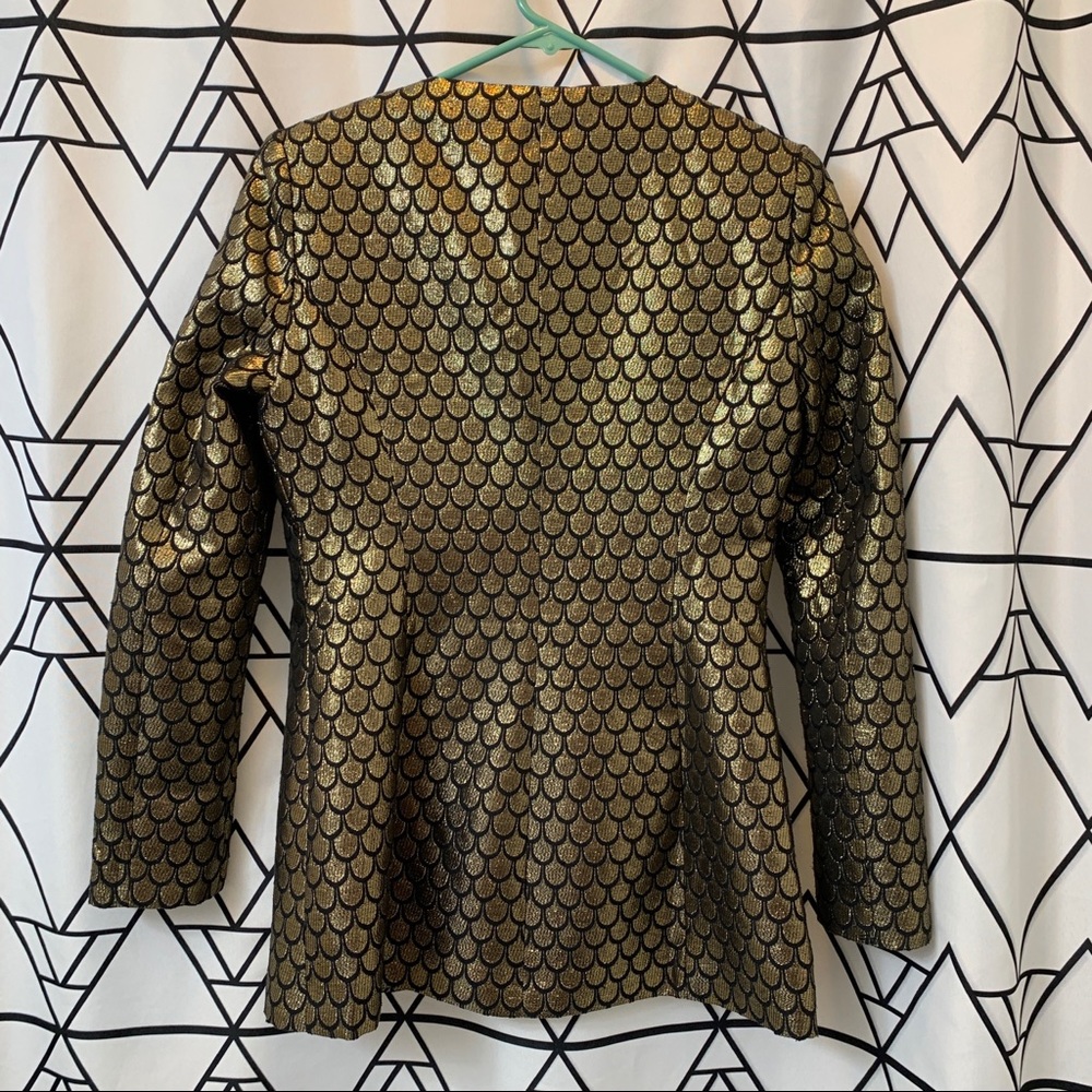 Gold metallic brocade fish scale blazer NYE holiday - Picture 2 of 8